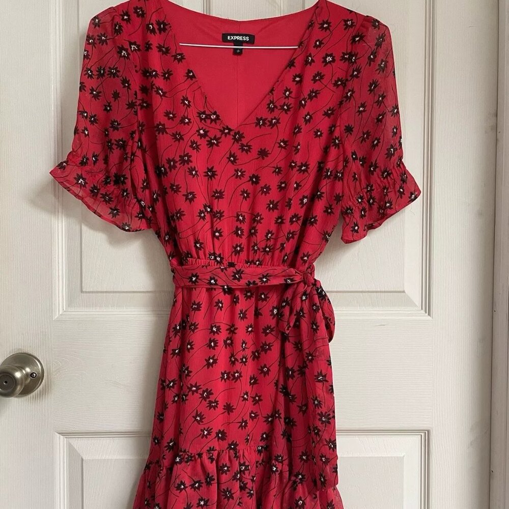 Express Red Floral Dress Size S